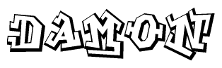 The clipart image depicts the word Damon in a style reminiscent of graffiti. The letters are drawn in a bold, block-like script with sharp angles and a three-dimensional appearance.