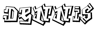 The image is a stylized representation of the letters Dennis designed to mimic the look of graffiti text. The letters are bold and have a three-dimensional appearance, with emphasis on angles and shadowing effects.