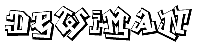 The clipart image depicts the word Dewiman in a style reminiscent of graffiti. The letters are drawn in a bold, block-like script with sharp angles and a three-dimensional appearance.