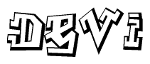 The clipart image depicts the word Devi in a style reminiscent of graffiti. The letters are drawn in a bold, block-like script with sharp angles and a three-dimensional appearance.