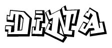 The clipart image depicts the word Dina in a style reminiscent of graffiti. The letters are drawn in a bold, block-like script with sharp angles and a three-dimensional appearance.
