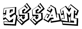 The clipart image depicts the word Essam in a style reminiscent of graffiti. The letters are drawn in a bold, block-like script with sharp angles and a three-dimensional appearance.