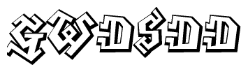 The clipart image depicts the word Gwdsdd in a style reminiscent of graffiti. The letters are drawn in a bold, block-like script with sharp angles and a three-dimensional appearance.