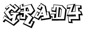 The clipart image depicts the word Grady in a style reminiscent of graffiti. The letters are drawn in a bold, block-like script with sharp angles and a three-dimensional appearance.