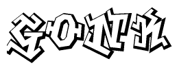 The clipart image depicts the word Gonk in a style reminiscent of graffiti. The letters are drawn in a bold, block-like script with sharp angles and a three-dimensional appearance.