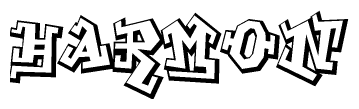 The clipart image depicts the word Harmon in a style reminiscent of graffiti. The letters are drawn in a bold, block-like script with sharp angles and a three-dimensional appearance.