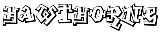 The clipart image depicts the word Hawthorne in a style reminiscent of graffiti. The letters are drawn in a bold, block-like script with sharp angles and a three-dimensional appearance.