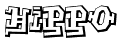 The clipart image depicts the word Hippo in a style reminiscent of graffiti. The letters are drawn in a bold, block-like script with sharp angles and a three-dimensional appearance.