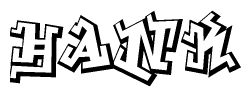 The clipart image depicts the word Hank in a style reminiscent of graffiti. The letters are drawn in a bold, block-like script with sharp angles and a three-dimensional appearance.