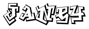   The image is a stylized representation of the letters Janey designed to mimic the look of graffiti text. The letters are bold and have a three-dimensional appearance, with emphasis on angles and shadowing effects. 