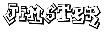 The clipart image depicts the word Jimster in a style reminiscent of graffiti. The letters are drawn in a bold, block-like script with sharp angles and a three-dimensional appearance.