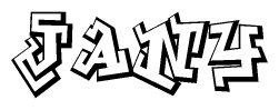 The clipart image depicts the word Jany in a style reminiscent of graffiti. The letters are drawn in a bold, block-like script with sharp angles and a three-dimensional appearance.