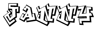 The image is a stylized representation of the letters Janny designed to mimic the look of graffiti text. The letters are bold and have a three-dimensional appearance, with emphasis on angles and shadowing effects.