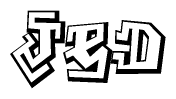 The clipart image depicts the word Jed in a style reminiscent of graffiti. The letters are drawn in a bold, block-like script with sharp angles and a three-dimensional appearance.