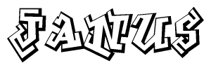 The clipart image depicts the word Janus in a style reminiscent of graffiti. The letters are drawn in a bold, block-like script with sharp angles and a three-dimensional appearance.