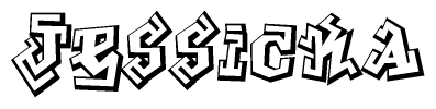 The clipart image depicts the word Jessicka in a style reminiscent of graffiti. The letters are drawn in a bold, block-like script with sharp angles and a three-dimensional appearance.