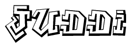 The clipart image depicts the word Juddi in a style reminiscent of graffiti. The letters are drawn in a bold, block-like script with sharp angles and a three-dimensional appearance.