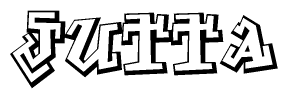 The clipart image depicts the word Jutta in a style reminiscent of graffiti. The letters are drawn in a bold, block-like script with sharp angles and a three-dimensional appearance.