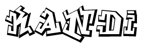 The image is a stylized representation of the letters Kandi designed to mimic the look of graffiti text. The letters are bold and have a three-dimensional appearance, with emphasis on angles and shadowing effects.