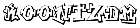 The clipart image depicts the word Koontzdm in a style reminiscent of graffiti. The letters are drawn in a bold, block-like script with sharp angles and a three-dimensional appearance.