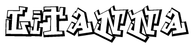 The clipart image depicts the word Litanna in a style reminiscent of graffiti. The letters are drawn in a bold, block-like script with sharp angles and a three-dimensional appearance.