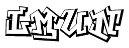 The clipart image depicts the word Lmun in a style reminiscent of graffiti. The letters are drawn in a bold, block-like script with sharp angles and a three-dimensional appearance.