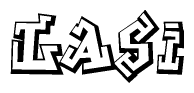 The clipart image depicts the word Lasi in a style reminiscent of graffiti. The letters are drawn in a bold, block-like script with sharp angles and a three-dimensional appearance.