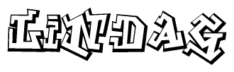 The clipart image depicts the word Lindag in a style reminiscent of graffiti. The letters are drawn in a bold, block-like script with sharp angles and a three-dimensional appearance.