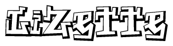 The clipart image depicts the word Lizette in a style reminiscent of graffiti. The letters are drawn in a bold, block-like script with sharp angles and a three-dimensional appearance.