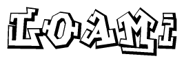 The clipart image depicts the word Loami in a style reminiscent of graffiti. The letters are drawn in a bold, block-like script with sharp angles and a three-dimensional appearance.