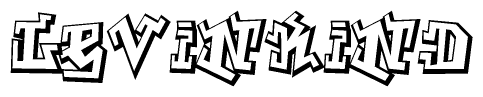 The image is a stylized representation of the letters Levinkind designed to mimic the look of graffiti text. The letters are bold and have a three-dimensional appearance, with emphasis on angles and shadowing effects.