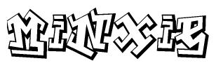 The clipart image depicts the word Minxie in a style reminiscent of graffiti. The letters are drawn in a bold, block-like script with sharp angles and a three-dimensional appearance.
