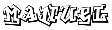 The clipart image depicts the word Manuel in a style reminiscent of graffiti. The letters are drawn in a bold, block-like script with sharp angles and a three-dimensional appearance.