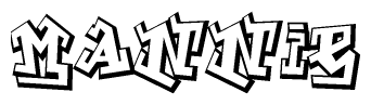 The image is a stylized representation of the letters Mannie designed to mimic the look of graffiti text. The letters are bold and have a three-dimensional appearance, with emphasis on angles and shadowing effects.