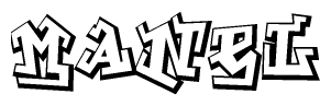 The clipart image depicts the word Manel in a style reminiscent of graffiti. The letters are drawn in a bold, block-like script with sharp angles and a three-dimensional appearance.