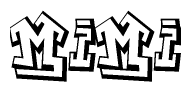 The image is a stylized representation of the letters Mimi designed to mimic the look of graffiti text. The letters are bold and have a three-dimensional appearance, with emphasis on angles and shadowing effects.