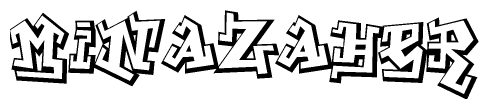 The clipart image depicts the word Minazaher in a style reminiscent of graffiti. The letters are drawn in a bold, block-like script with sharp angles and a three-dimensional appearance.