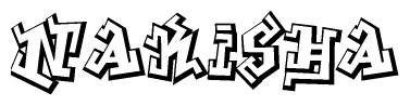 The clipart image depicts the word Nakisha in a style reminiscent of graffiti. The letters are drawn in a bold, block-like script with sharp angles and a three-dimensional appearance.