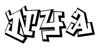 The clipart image depicts the word Nya in a style reminiscent of graffiti. The letters are drawn in a bold, block-like script with sharp angles and a three-dimensional appearance.