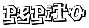 The image is a stylized representation of the letters Pepito designed to mimic the look of graffiti text. The letters are bold and have a three-dimensional appearance, with emphasis on angles and shadowing effects.