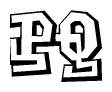 The image is a stylized representation of the letters Pq designed to mimic the look of graffiti text. The letters are bold and have a three-dimensional appearance, with emphasis on angles and shadowing effects.