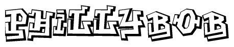 The clipart image depicts the word Phillybob in a style reminiscent of graffiti. The letters are drawn in a bold, block-like script with sharp angles and a three-dimensional appearance.