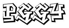The image is a stylized representation of the letters Pggy designed to mimic the look of graffiti text. The letters are bold and have a three-dimensional appearance, with emphasis on angles and shadowing effects.