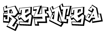 The clipart image depicts the word Reynea in a style reminiscent of graffiti. The letters are drawn in a bold, block-like script with sharp angles and a three-dimensional appearance.