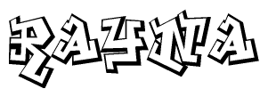 The clipart image depicts the word Rayna in a style reminiscent of graffiti. The letters are drawn in a bold, block-like script with sharp angles and a three-dimensional appearance.