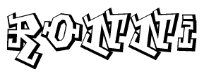 The clipart image depicts the word Ronni in a style reminiscent of graffiti. The letters are drawn in a bold, block-like script with sharp angles and a three-dimensional appearance.