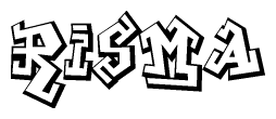 The clipart image depicts the word Risma in a style reminiscent of graffiti. The letters are drawn in a bold, block-like script with sharp angles and a three-dimensional appearance.