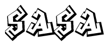 The clipart image depicts the word Sasa in a style reminiscent of graffiti. The letters are drawn in a bold, block-like script with sharp angles and a three-dimensional appearance.