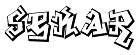 The clipart image depicts the word Sekar in a style reminiscent of graffiti. The letters are drawn in a bold, block-like script with sharp angles and a three-dimensional appearance.