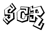 The image is a stylized representation of the letters Scr designed to mimic the look of graffiti text. The letters are bold and have a three-dimensional appearance, with emphasis on angles and shadowing effects.